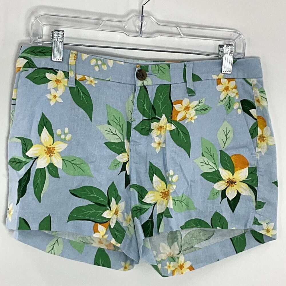 Old Navy Shorts Women 4 Orange Grove Floral Multicolor Linen Blend Preppy Summer